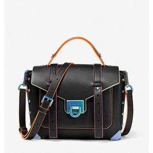 authentic Michael Kors Manhattan Medium Contrast- Trim black leather satchel